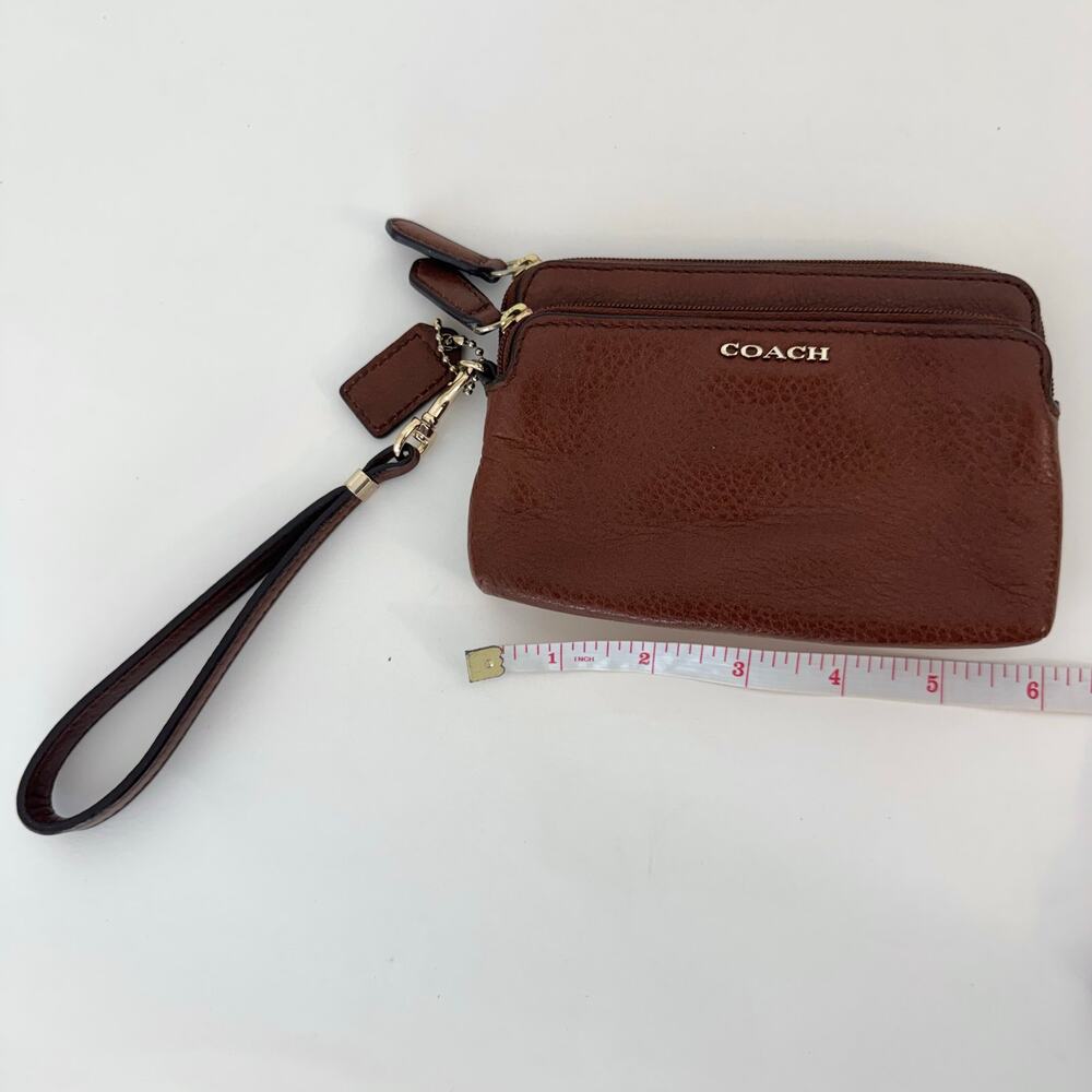 Coach Vintage Double Zipper Brown Pebble Leather Wristlet Wallet - Picture 14 of 15